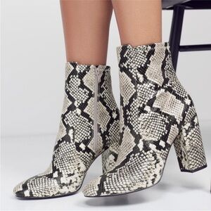 Aldo Black and Cream Snakeskin Heeled Boots